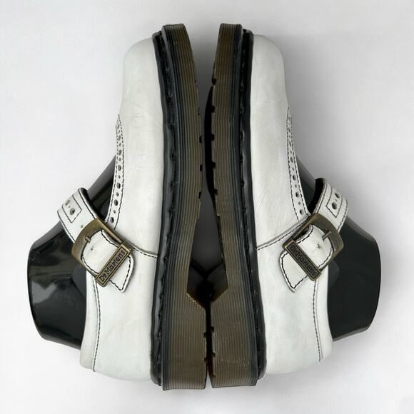 Vintage Dr. Martens MIE UK5 White Genuine Leather Brogue Mary Janes Buckle Strap - Picture 6 of 10